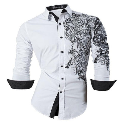 sanyamk Sportrendy Men&#39;s Shirt Dress Casual Long Sleeve Slim Fit Fashion Dragon Stylish JZS041