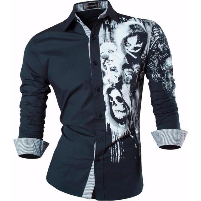 sanyamk Sportrendy Men&#39;s Shirt Dress Casual Long Sleeve Slim Fit Fashion Dragon Stylish JZS041