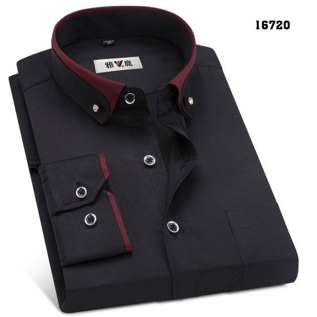 sanyamk Men&#39;s Business Dress Shirts Male Formal Button-Down Collar Shirt Fashion Style Spring&amp;Autumn Men&#39;s Casual Shirt