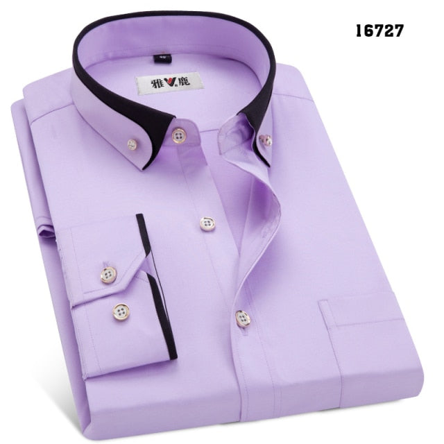 sanyamk Men&#39;s Business Dress Shirts Male Formal Button-Down Collar Shirt Fashion Style Spring&amp;Autumn Men&#39;s Casual Shirt