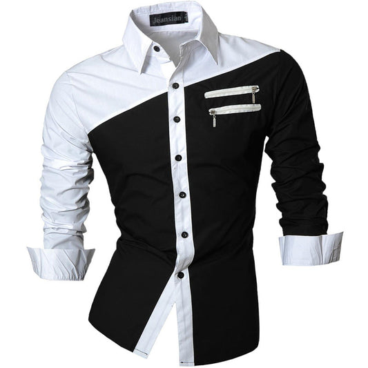 sanyamk Spring Autumn Features Shirts Men Casual Long Sleeve Casual Slim Fit Male Shirts Zipper Decoration (No Pockets) Z015