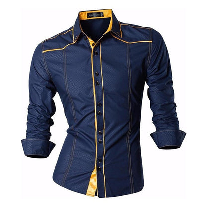 sanyamk Spring Autumn Features Shirts Men Casual Long Sleeve Casual Slim Fit Male Shirts Zipper Decoration (No Pockets) Z015