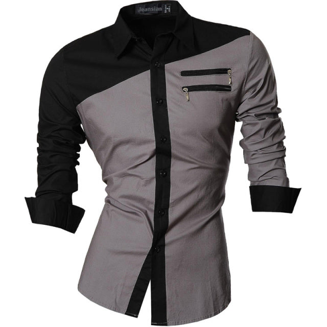 sanyamk Spring Autumn Features Shirts Men Casual Long Sleeve Casual Slim Fit Male Shirts Zipper Decoration (No Pockets) Z015