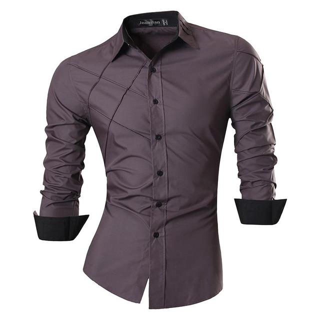 sanyamk Spring Autumn Features Shirts Men Casual Long Sleeve Casual Slim Fit Male Shirts Zipper Decoration (No Pockets) Z015