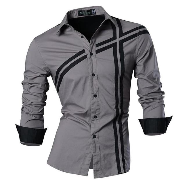 sanyamk Spring Autumn Features Shirts Men Casual Long Sleeve Casual Slim Fit Male Shirts Zipper Decoration (No Pockets) Z015