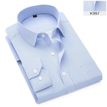 sanyamk Plus Size S to 8xl formal shirts for men striped long sleeved non-iron slim fit dress shirts Solid Twill Social Man&#39;s Clothing