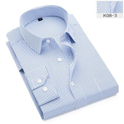 sanyamk Plus Size S to 8xl formal shirts for men striped long sleeved non-iron slim fit dress shirts Solid Twill Social Man&#39;s Clothing