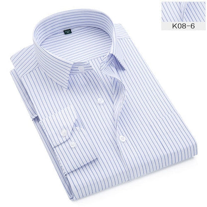 sanyamk Plus Size S to 8xl formal shirts for men striped long sleeved non-iron slim fit dress shirts Solid Twill Social Man&#39;s Clothing