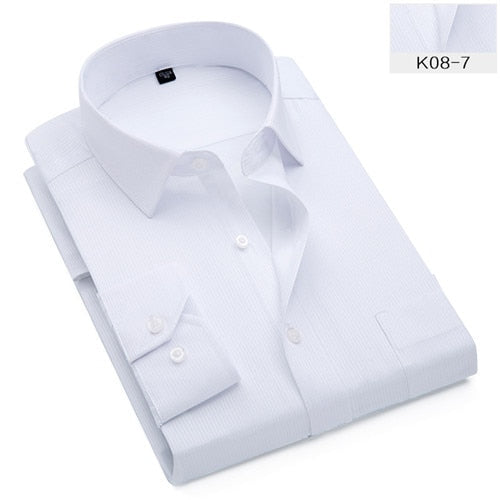 sanyamk Plus Size S to 8xl formal shirts for men striped long sleeved non-iron slim fit dress shirts Solid Twill Social Man&#39;s Clothing