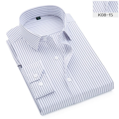 sanyamk Plus Size S to 8xl formal shirts for men striped long sleeved non-iron slim fit dress shirts Solid Twill Social Man&#39;s Clothing