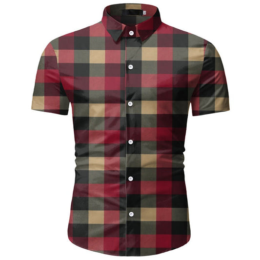 sanyamk Red Plaid Shirt Men 2022 Summer Brand Classic Short Sleeve Dress Shirt Casual Button Down Office Workwear Chemise Homme M-3XL