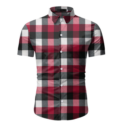 sanyamk Red Plaid Shirt Men 2022 Summer Brand Classic Short Sleeve Dress Shirt Casual Button Down Office Workwear Chemise Homme M-3XL