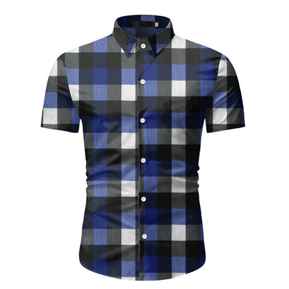 sanyamk Red Plaid Shirt Men 2022 Summer Brand Classic Short Sleeve Dress Shirt Casual Button Down Office Workwear Chemise Homme M-3XL