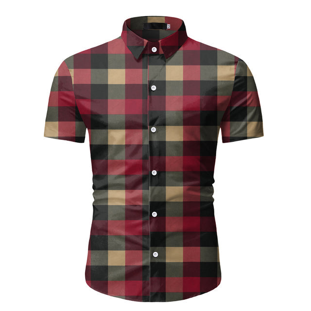 sanyamk Red Plaid Shirt Men 2022 Summer Brand Classic Short Sleeve Dress Shirt Casual Button Down Office Workwear Chemise Homme M-3XL