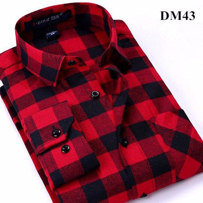 sanyamk Plaid Shirt New Autumn Winter Flannel Red Checkered Shirt Men Shirts Long Sleeve Chemise Homme Cotton Male Check Shirts