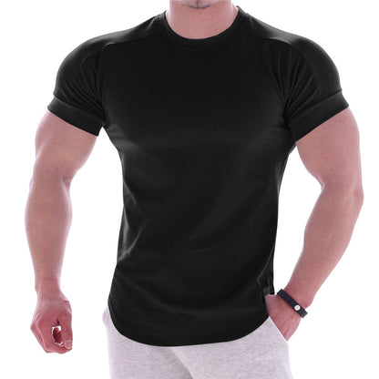 sanyamk Men Summer T Shirts High Elastic Slim Fit Tshirt Men Quick-drying Curved Hem Mens T-Shirts Solid Color 3XL