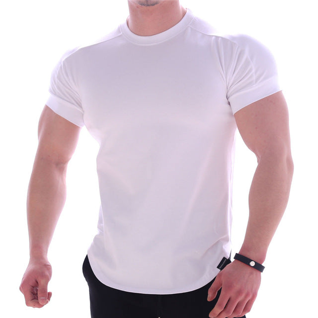 sanyamk Men Summer T Shirts High Elastic Slim Fit Tshirt Men Quick-drying Curved Hem Mens T-Shirts Solid Color 3XL