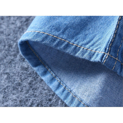 sanyamk Spring Autumn Men Denim Thin Shirt Long Sleeve Soft 100% Cotton Two Pockets Slim Slight Elastic Jeans Cowboy 4XL