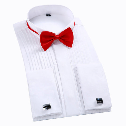 sanyamk White Men Tuxedo Shirt Regualr Fit Plus Size French Cufflinks Long Sleeve Luxury Wedding Party Male 6xl