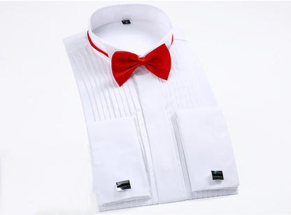 sanyamk White Men Tuxedo Shirt Regualr Fit Plus Size French Cufflinks Long Sleeve Luxury Wedding Party Male 6xl