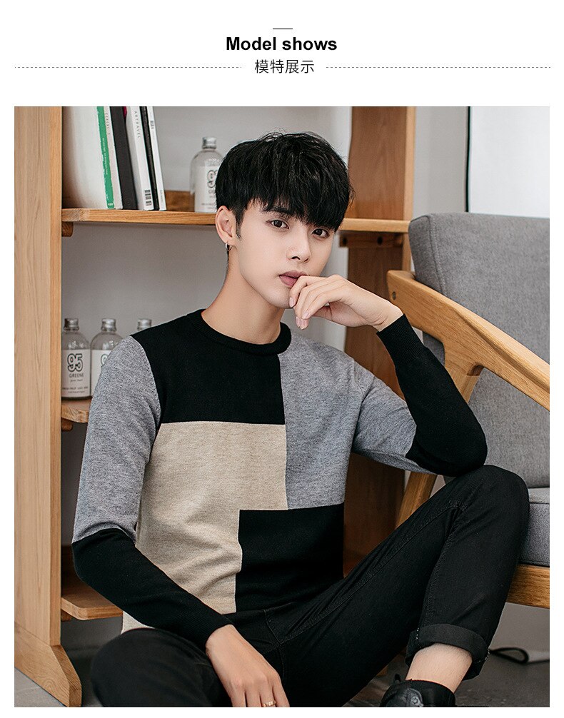 sanyamk Sweater men&#39;s round neck Korean version of the bottoming shirt men&#39;s thick autumn and winter men&#39;s sweater