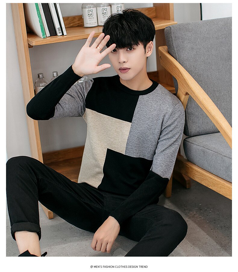 sanyamk Sweater men&#39;s round neck Korean version of the bottoming shirt men&#39;s thick autumn and winter men&#39;s sweater