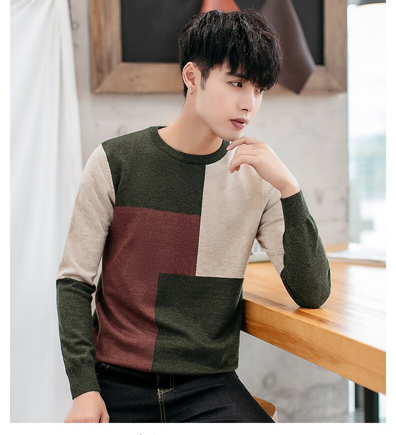 sanyamk Sweater men&#39;s round neck Korean version of the bottoming shirt men&#39;s thick autumn and winter men&#39;s sweater