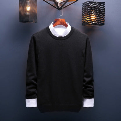 sanyamk Spring and Autumn Men&#39;s Sweater Korean Knitwear Round Neck Sweater Trend Solid Color Jacket Long Sleeve Shirt