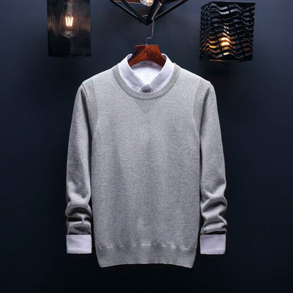 sanyamk Spring and Autumn Men&#39;s Sweater Korean Knitwear Round Neck Sweater Trend Solid Color Jacket Long Sleeve Shirt