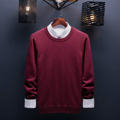 sanyamk Spring and Autumn Men&#39;s Sweater Korean Knitwear Round Neck Sweater Trend Solid Color Jacket Long Sleeve Shirt