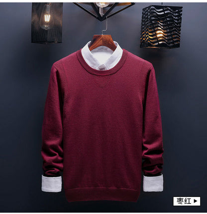 sanyamk Spring and Autumn Men&#39;s Sweater Korean Knitwear Round Neck Sweater Trend Solid Color Jacket Long Sleeve Shirt