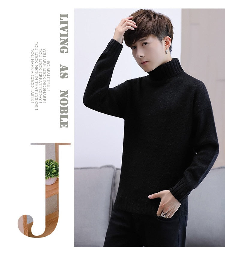 sanyamk Winter Men&#39;s New Turtleneck Sweater Korean Knit Shirt Men&#39;s Youth Turtleneck Sweater Shirt Solid Color