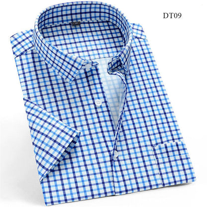 sanyamk Summer Short Sleeve Men Casual Shirts Business Regular Fit Stretch Plaid Shirt For Mens Checkered Leisure Foral Comfortable 6xl