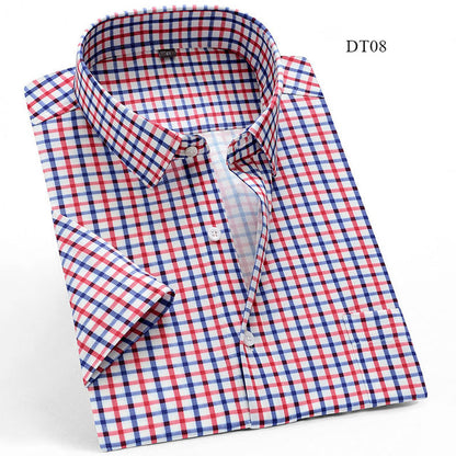 sanyamk Summer Short Sleeve Men Casual Shirts Business Regular Fit Stretch Plaid Shirt For Mens Checkered Leisure Foral Comfortable 6xl