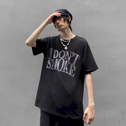 sanyamk New Summer Harajuku T Shirts Men&#39;s Punk Tops Printed Diamond DON&#39;T SMOKE SLEEP Unisex Tshirt Women Tee Couples Clothing