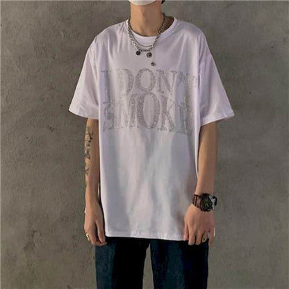 sanyamk New Summer Harajuku T Shirts Men&#39;s Punk Tops Printed Diamond DON&#39;T SMOKE SLEEP Unisex Tshirt Women Tee Couples Clothing