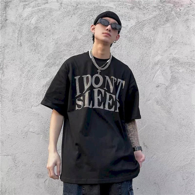 sanyamk New Summer Harajuku T Shirts Men&#39;s Punk Tops Printed Diamond DON&#39;T SMOKE SLEEP Unisex Tshirt Women Tee Couples Clothing