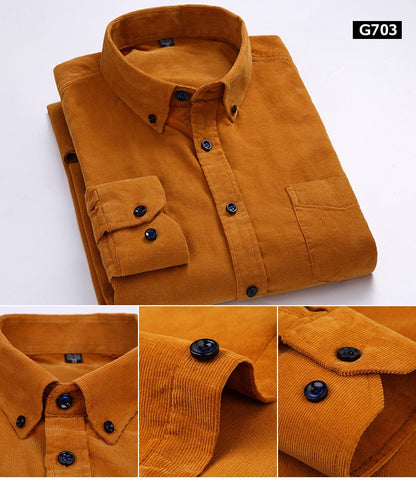 sanyamk Plus Size 6xl Autumn/winter Warm Quality 100%cotton Corduroy long sleeved button collar smart casual shirts for men comfortable