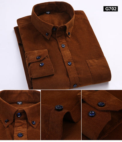 sanyamk Plus Size 6xl Autumn/winter Warm Quality 100%cotton Corduroy long sleeved button collar smart casual shirts for men comfortable