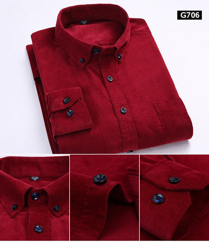 sanyamk Plus Size 6xl Autumn/winter Warm Quality 100%cotton Corduroy long sleeved button collar smart casual shirts for men comfortable