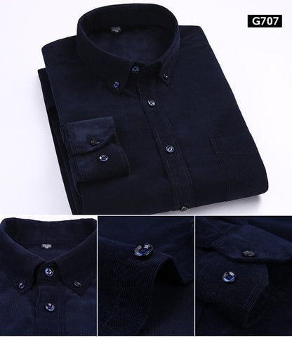 sanyamk Plus Size 6xl Autumn/winter Warm Quality 100%cotton Corduroy long sleeved button collar smart casual shirts for men comfortable