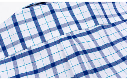 sanyamk Men&#39;s Summer Casual Short Sleeve 100% Cotton Thin Oxford Shirt Single Patch Pocket Standard-fit Button-down Plaid Striped Shirts