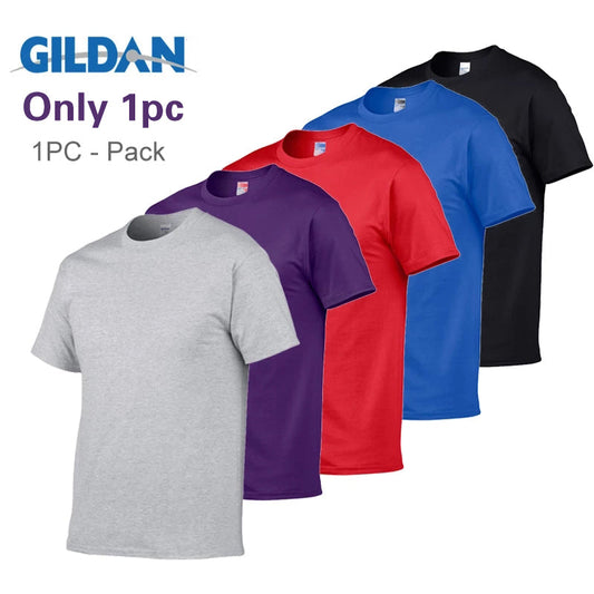 sanyamk 1 PCS Gildan Quality Men&#39;s Summer 100% Cotton T-Shirt Men Casual Short Sleeve O-Neck T Shirt Comfortable Solid Tops Tees