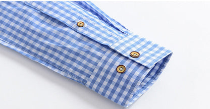 sanyamk Thin 100% Cotton Plaid Shirts for Men Long Sleeve Regular Fit Checkered Dress shirt Mens Blue New Soft Comfortable Male