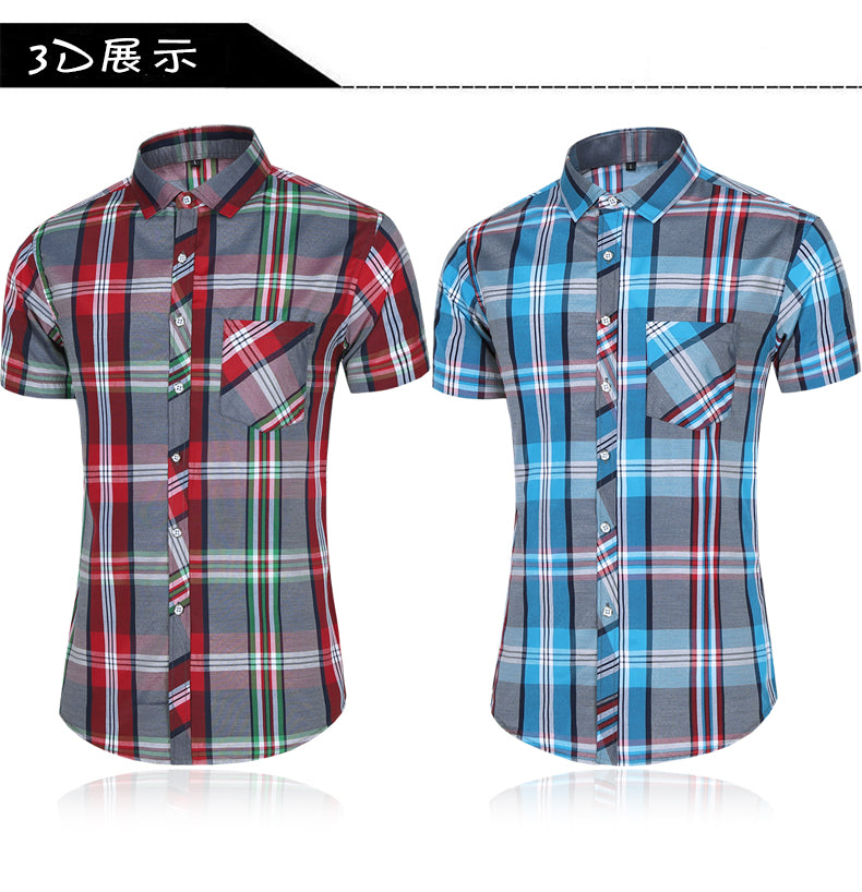 sanyamk New Fashion Plaid Shirt Men Summer Casual Short Sleeve Shirts Mens Plus Size Beach Hawaiian Tops Blouse Male 5XL 6XL 7XL