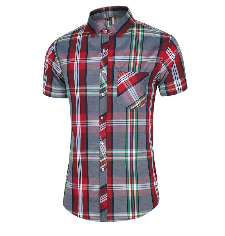 sanyamk New Fashion Plaid Shirt Men Summer Casual Short Sleeve Shirts Mens Plus Size Beach Hawaiian Tops Blouse Male 5XL 6XL 7XL