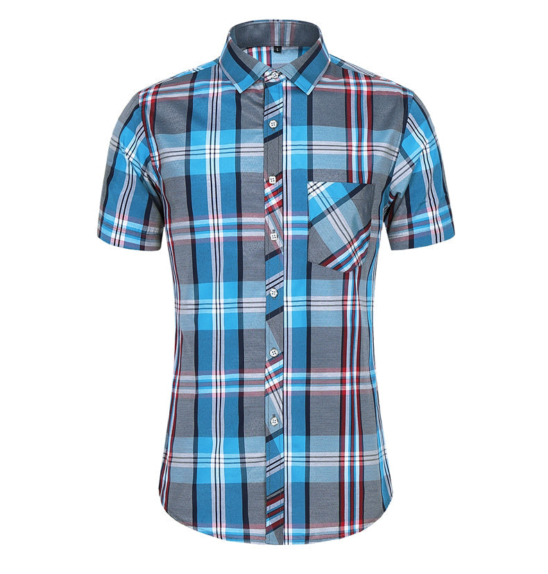 sanyamk New Fashion Plaid Shirt Men Summer Casual Short Sleeve Shirts Mens Plus Size Beach Hawaiian Tops Blouse Male 5XL 6XL 7XL