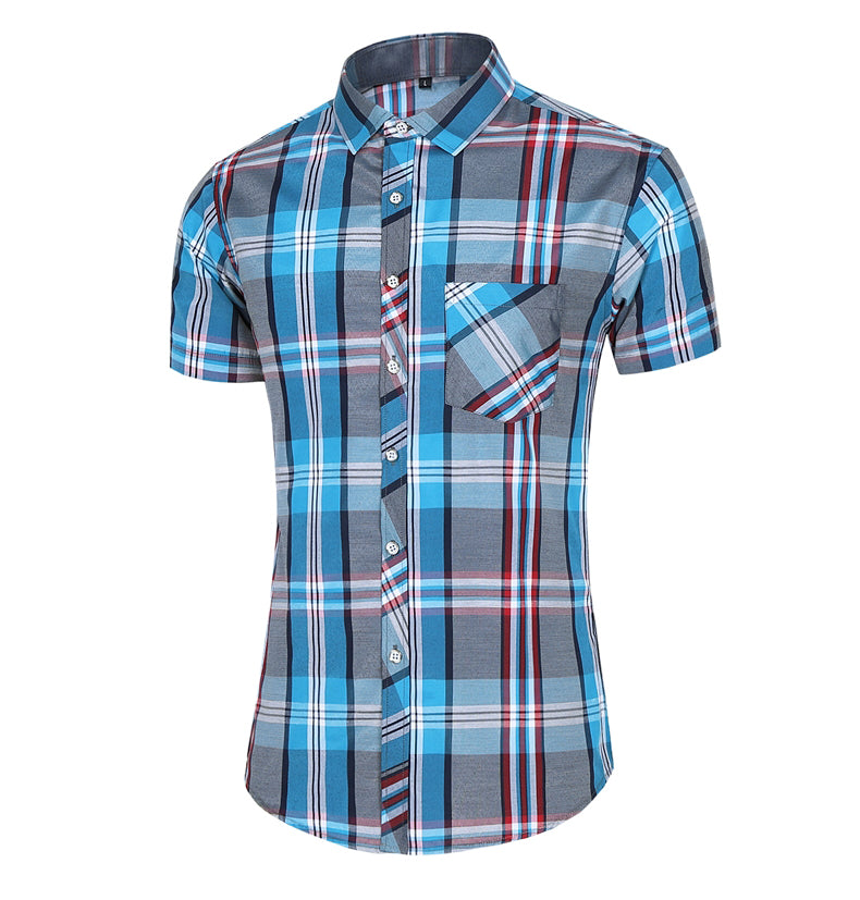 sanyamk New Fashion Plaid Shirt Men Summer Casual Short Sleeve Shirts Mens Plus Size Beach Hawaiian Tops Blouse Male 5XL 6XL 7XL