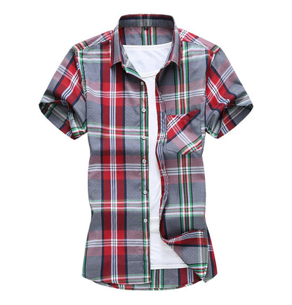 sanyamk New Fashion Plaid Shirt Men Summer Casual Short Sleeve Shirts Mens Plus Size Beach Hawaiian Tops Blouse Male 5XL 6XL 7XL