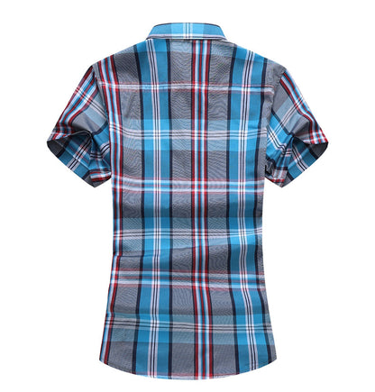 sanyamk New Fashion Plaid Shirt Men Summer Casual Short Sleeve Shirts Mens Plus Size Beach Hawaiian Tops Blouse Male 5XL 6XL 7XL